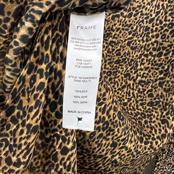 FRAME The Standard Shirt XS Sand Leopard Print 100% Silk Button Down Long Sleeve - Picture 8 of 10